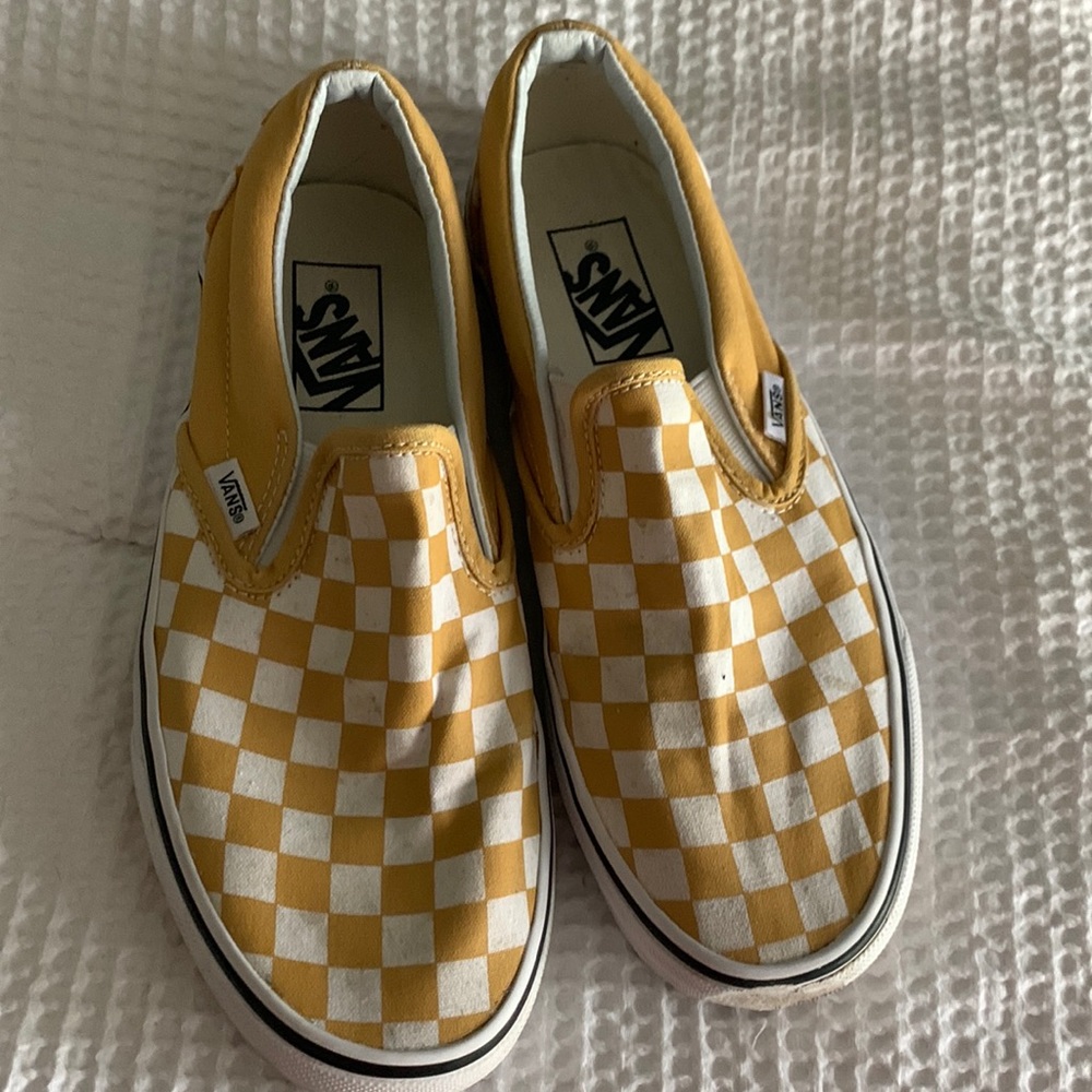 Gold and white checkered vans